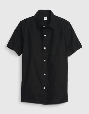 Gap Kids Linen-Cotton Oxford Shirt black