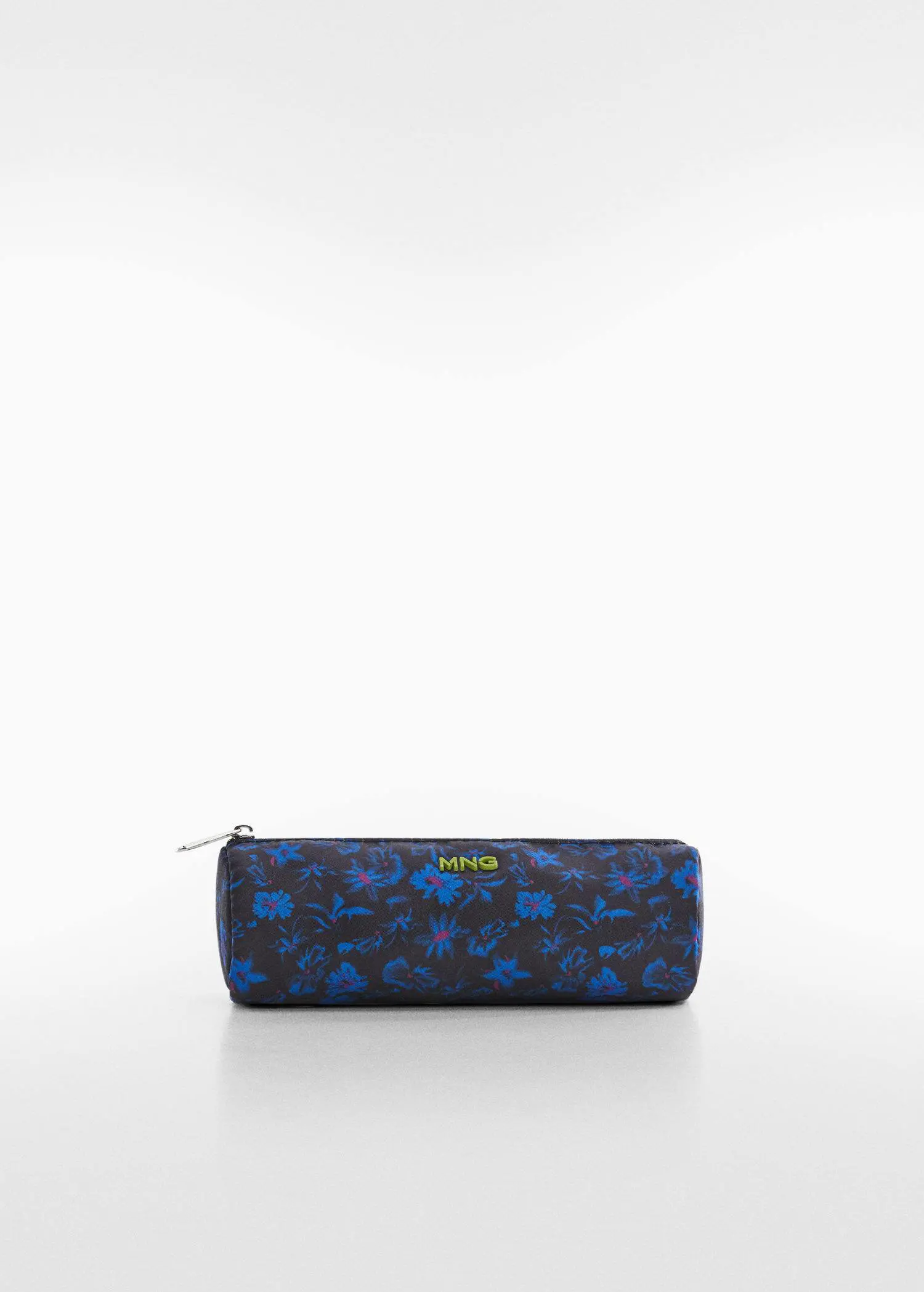 Mango Logo zipped pencil case. a blue pencil case sitting on top of a white table. 