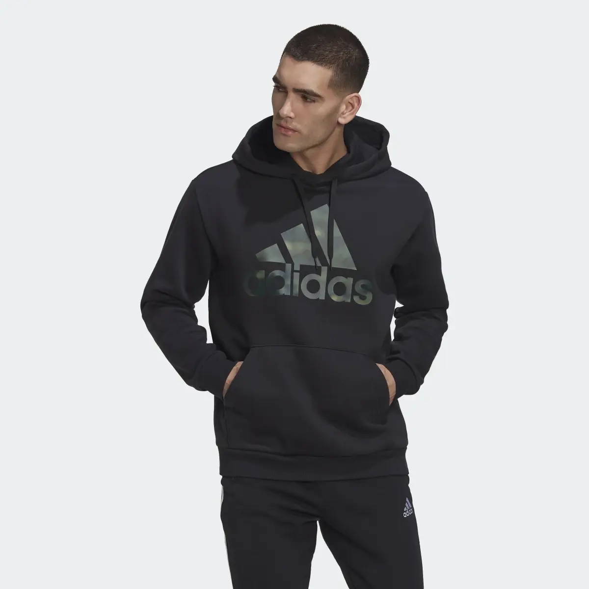 Adidas Essentials Camo Print French Terry Hoodie. 2