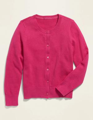 School Uniform Button-Front Cardigan for Girls purple