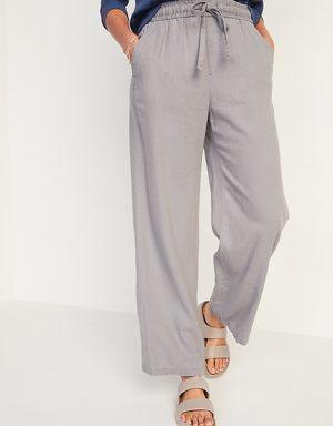 High-Waisted Wide-Leg Linen-Blend Pants for Women gray