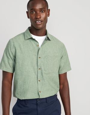 Regular-Fit Everyday Short-Sleeve Linen-Blend Shirt for Men green