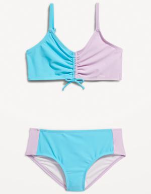 Color-Block Cinch-Tie Bikini Swim Set for Girls multi