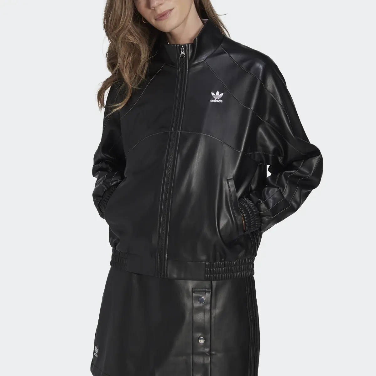 Adidas Centre Stage Faux Leather Jacket. 1
