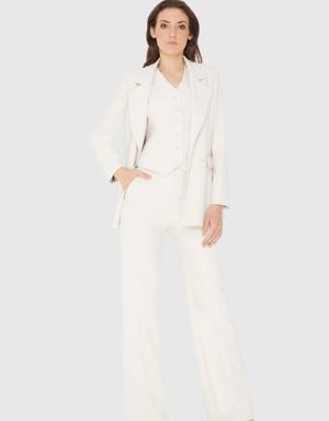 Comfortable Cut Palazzo Trousers and Vest 3-Piece Ecru Suit