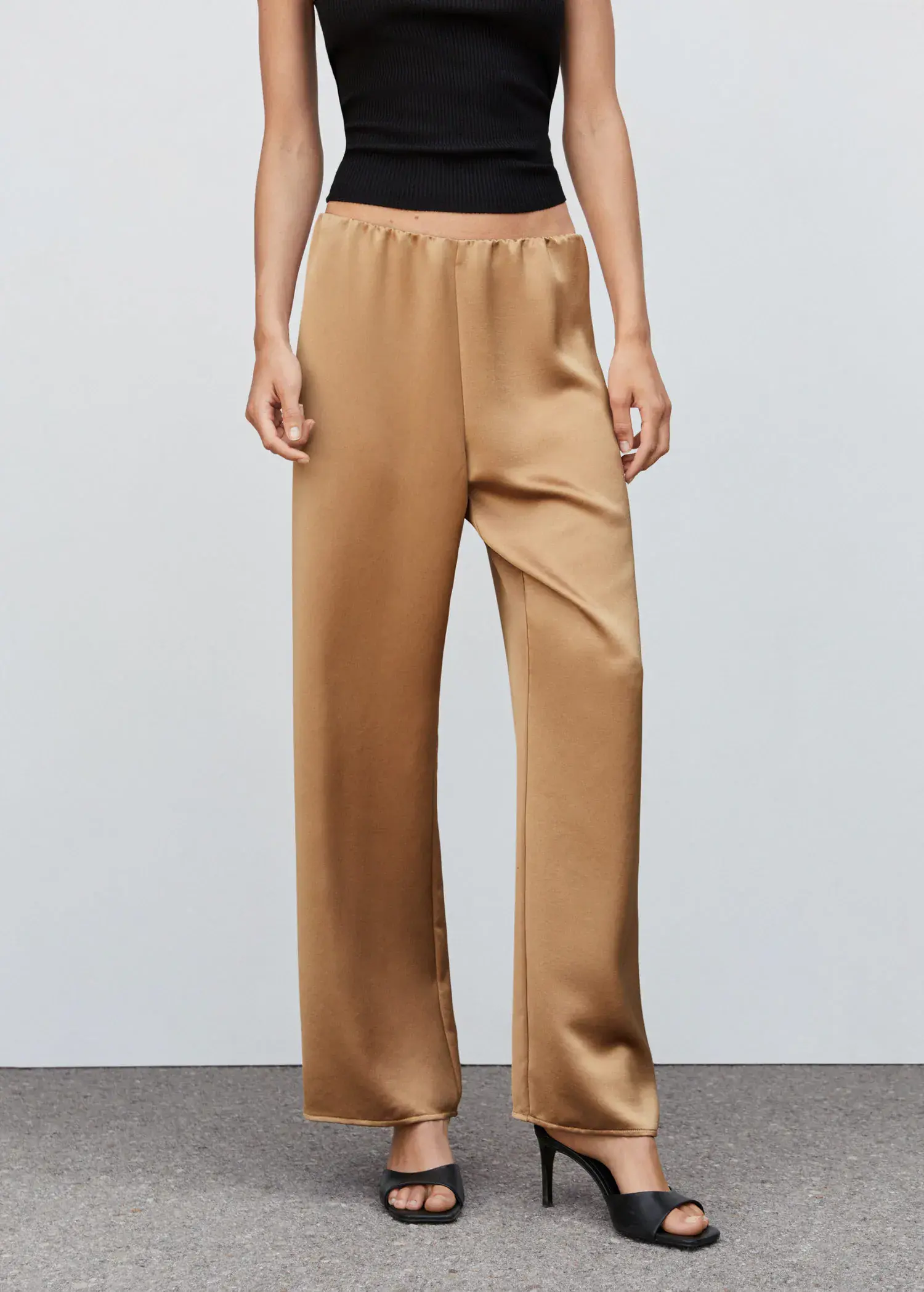 Mango Satin-finish elastic waist trousers. 2