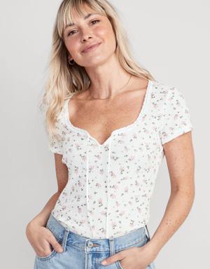 Floral Pointelle-Knit T-Shirt for Women white
