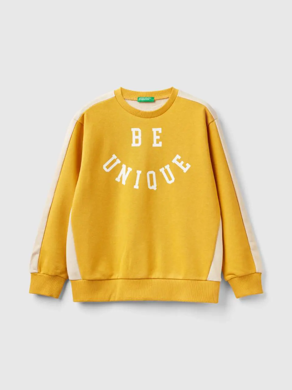 Benetton color block sweatshirt with print. 1