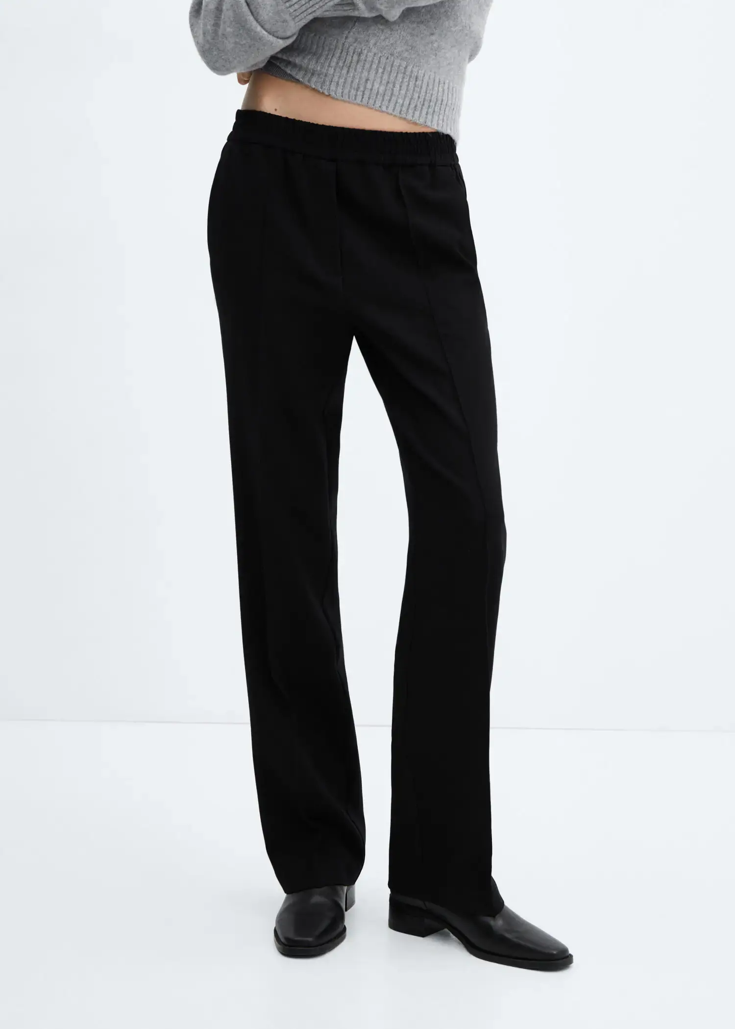 Mango Elastic-waist straight trousers. 2
