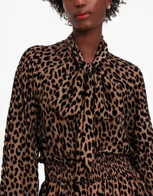 Modern Leopard Tie-Neck Shirt