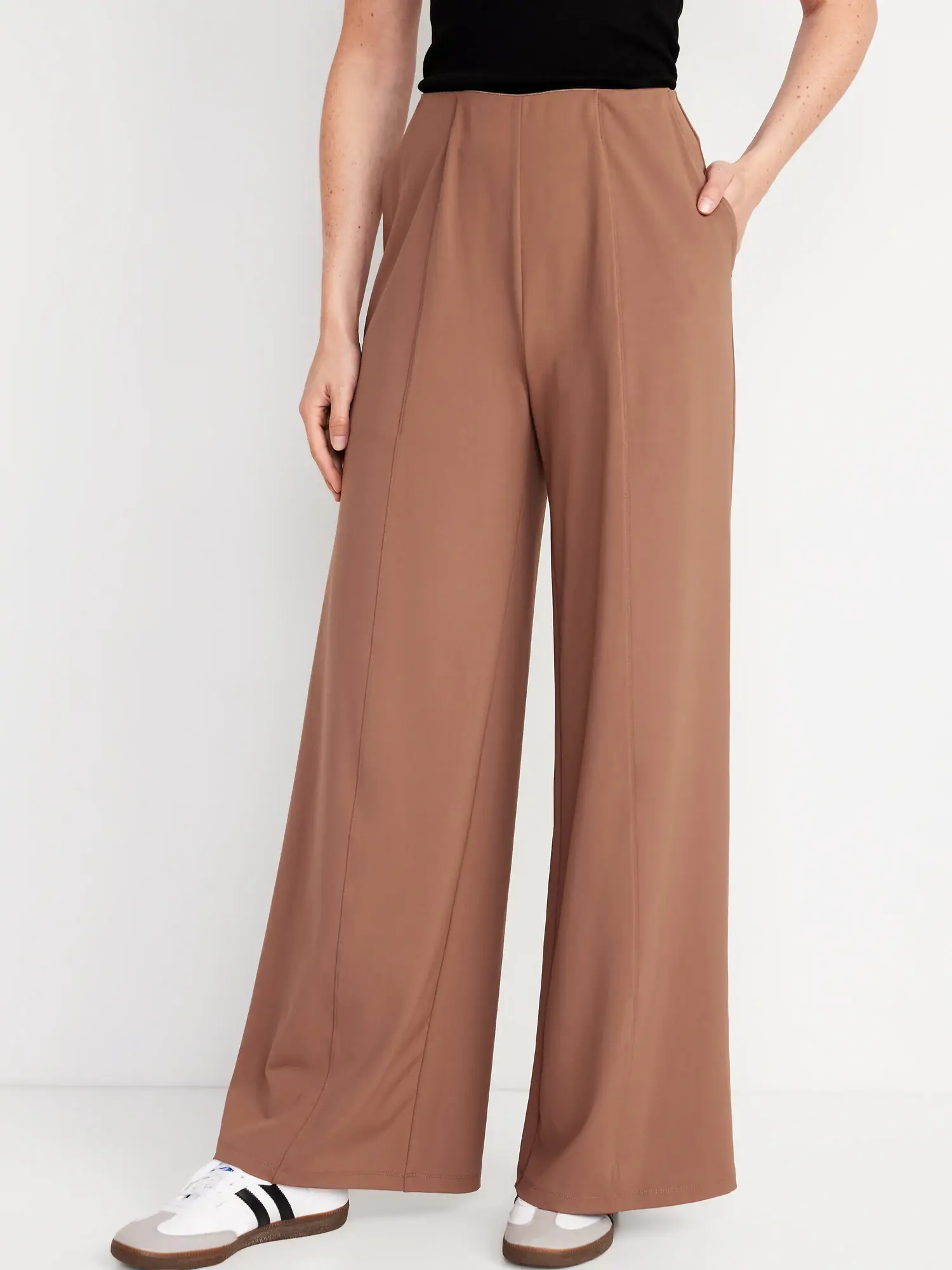 Old Navy High-Waisted PowerSoft Wide-Leg Pants for Women brown. 1