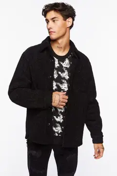 Forever 21 Forever 21 Faux Shearling Button Up Jacket Black. 2