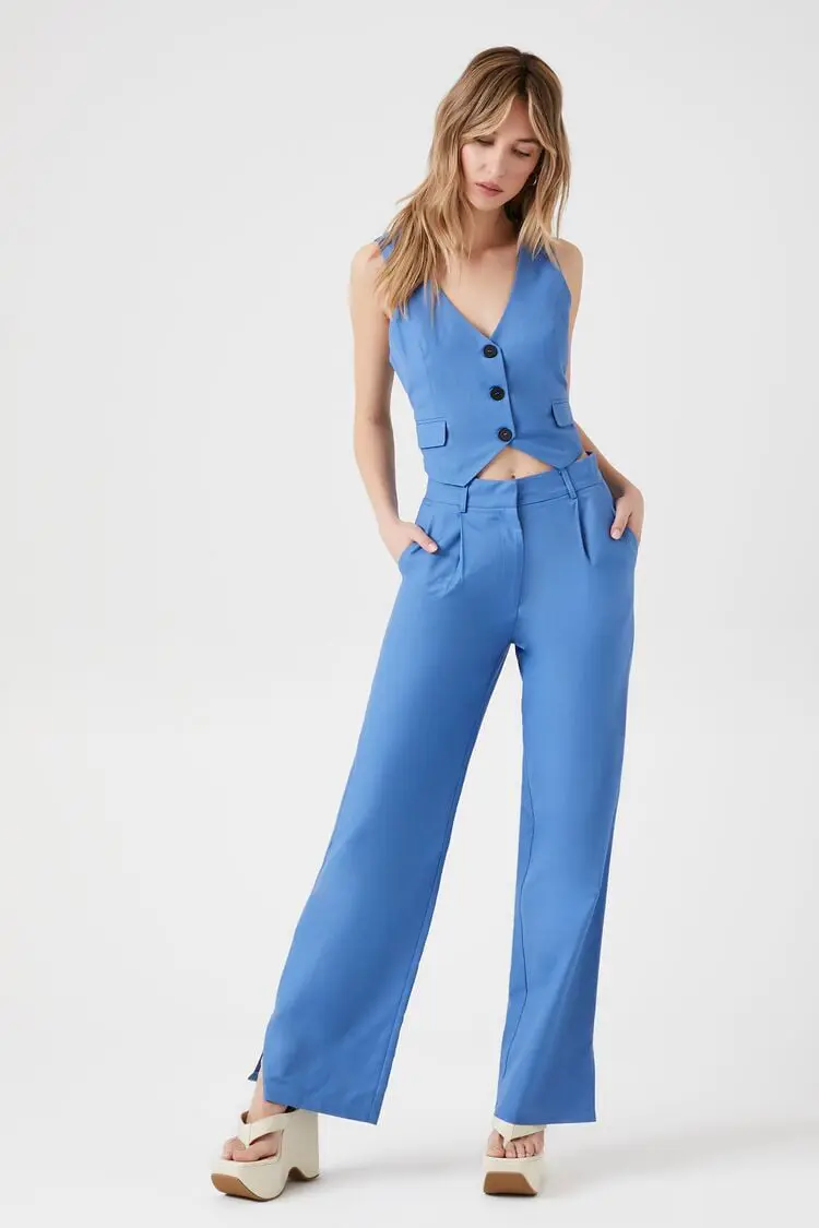 Forever 21 Forever 21 Cropped Vest &amp; Pants Set Light Blue. 1