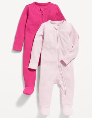 Unisex Sleep & Play 2-Way-Zip Footed One-Piece 2-Pack for Baby pink