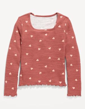 Old Navy Cozy Rib-Knit Long-Sleeve Printed Top for Girls red