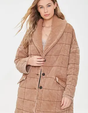Forever 21 Quilted Longline Jacket Taupe