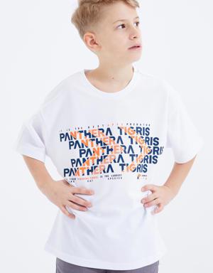 Beyaz Oversize Yazı Baskılı Kısa Kollu O Yaka Erkek Çocuk T-Shirt - 10930