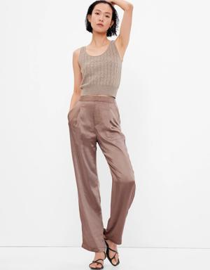 High Rise Pleated Satin Trousers brown