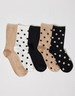 5'Lİ Paket Kadın Soket Çorap Desenli
