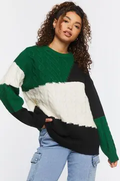 Forever 21 Forever 21 Cable Knit Colorblock Sweater Green/Multi. 2