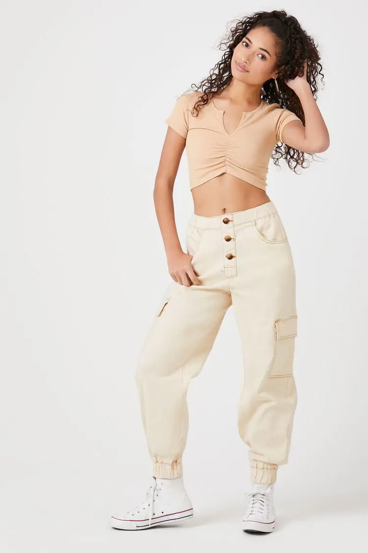 Forever 21 Forever 21 High Rise Cargo Joggers Ivory. 1