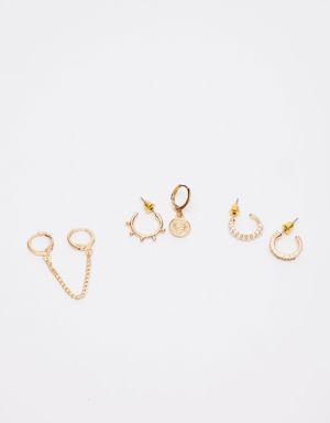 Ensemble de 3 paires de boucles d’oreilles perles et médaillon
