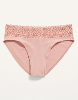 Mid-Rise Supima® Cotton-Blend Lace-Trimmed Bikini Underwear for Women multi