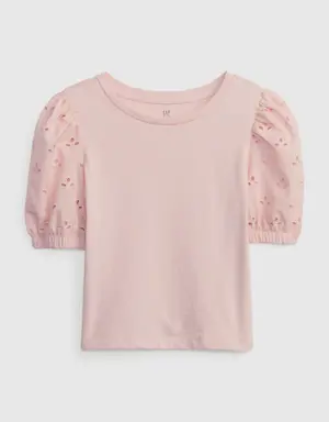 Gap Kids Eyelet Puff Sleeve Top pink