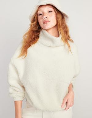 Cropped Sherpa Turtleneck Sweater white