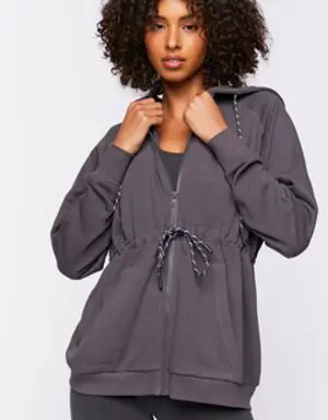 Forever 21 Active Drawstring Zip Up Hoodie Charcoal