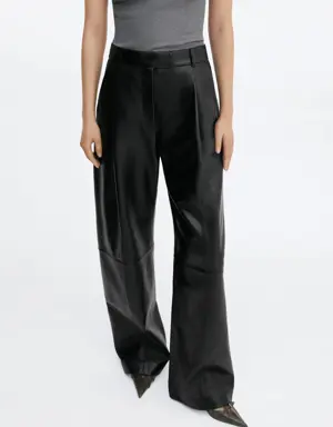 High-waist straight leather trousers