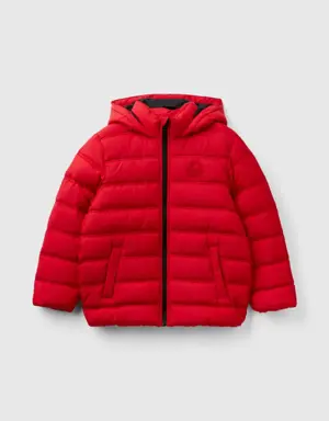 puffer jacket with hood and logo