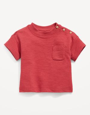 Unisex Solid Buttoned Pocket Textured-Knit T-Shirt for Baby red