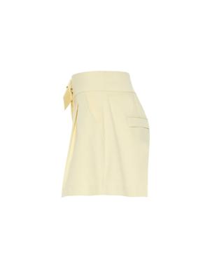 Origami Detail Embroidered Pleated Yellow Shorts at Waist
