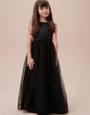 Siyah Kayık Yaka Uzun Çocuk Elbisesi