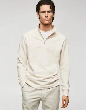 Cotton sweatshirt with zipper neck