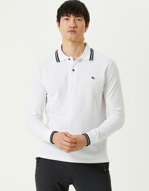 Beyaz Polo Yaka Logolu Sweatshirt