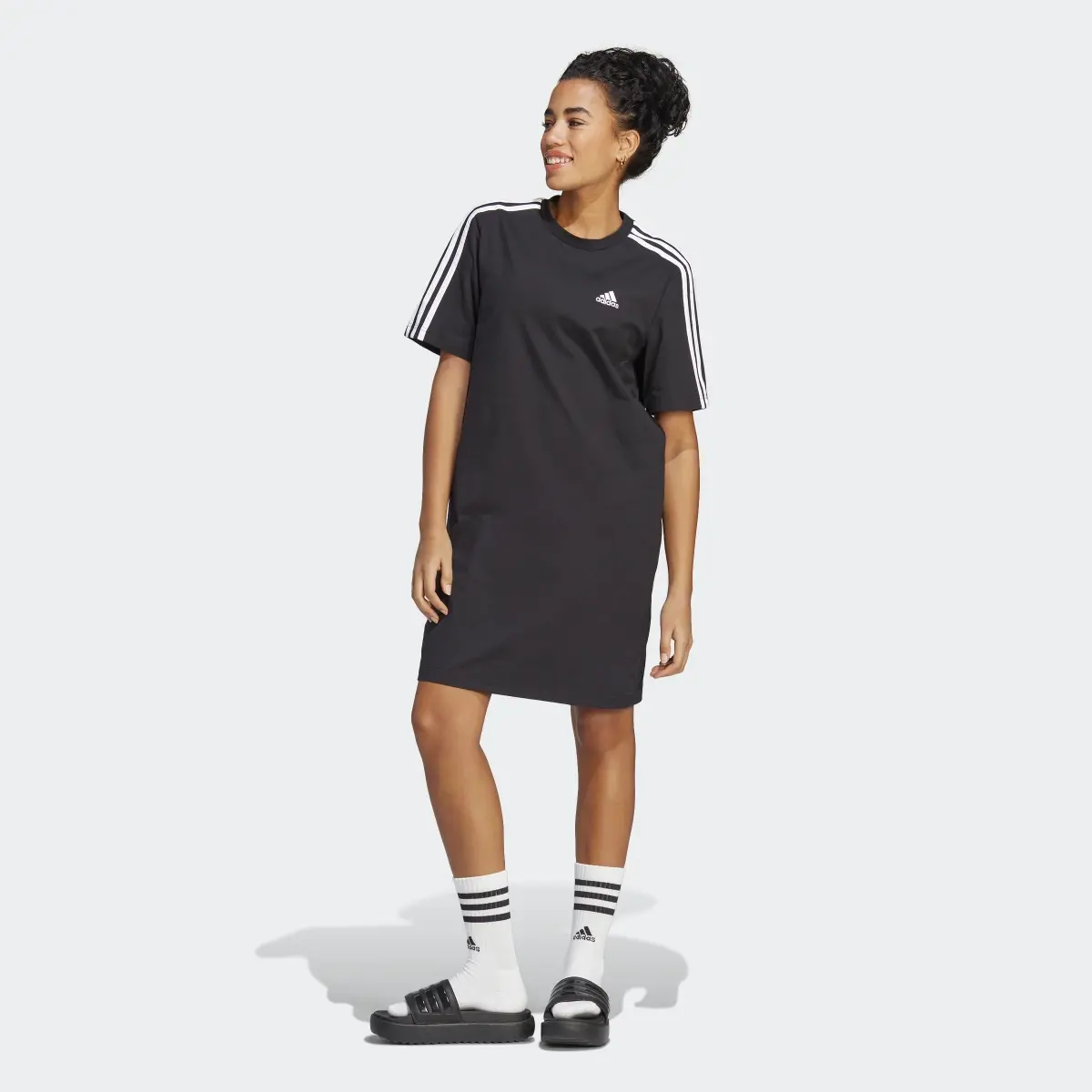 Adidas Essentials 3-Stripes Single Jersey Boyfriend Tee Dress. 2