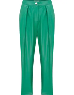 Cropped Pleather Green Trousers - 2 / Green