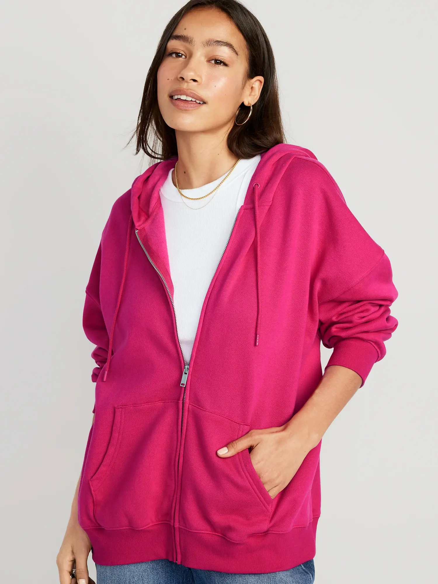 Old Navy Oversized Full-Zip Hoodie for Women pink. 1