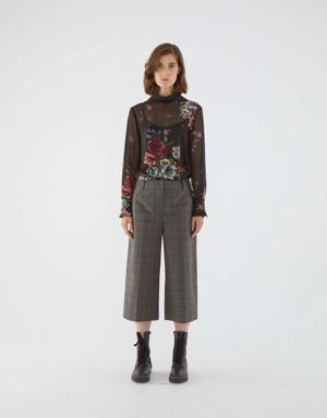 Checked Umber Cropped Pant