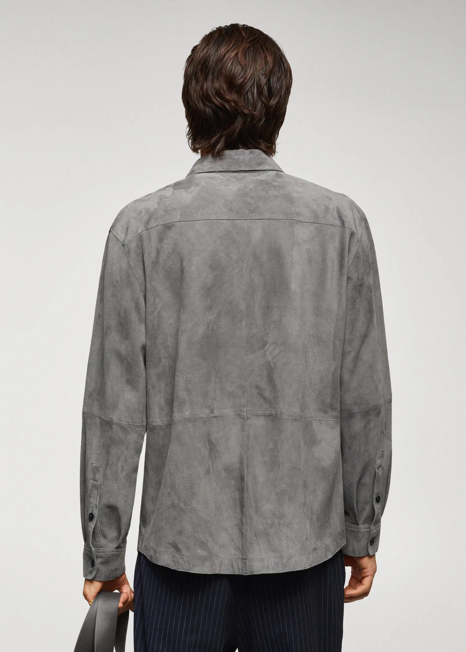 Mango Suede leather overshirt with pocket. 3