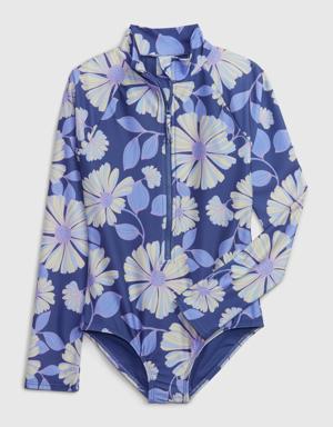 Kids Recycled Rash Guard Swim One-Piece blue