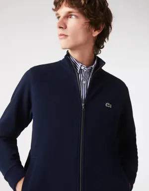 Men's Zippered Stand-Up Collar Piqué Fleece Jacket