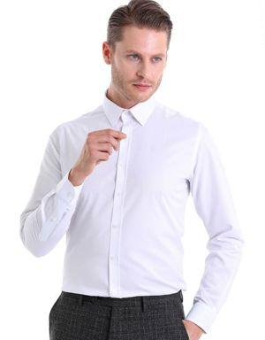 Beyaz D. Comfort Fit Uzun Kollu Pamuklu Desenli Klasik Gömlek