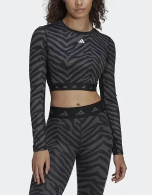 Adidas Hyperglam Techfit Crop Long Sleeve Zebra Tee