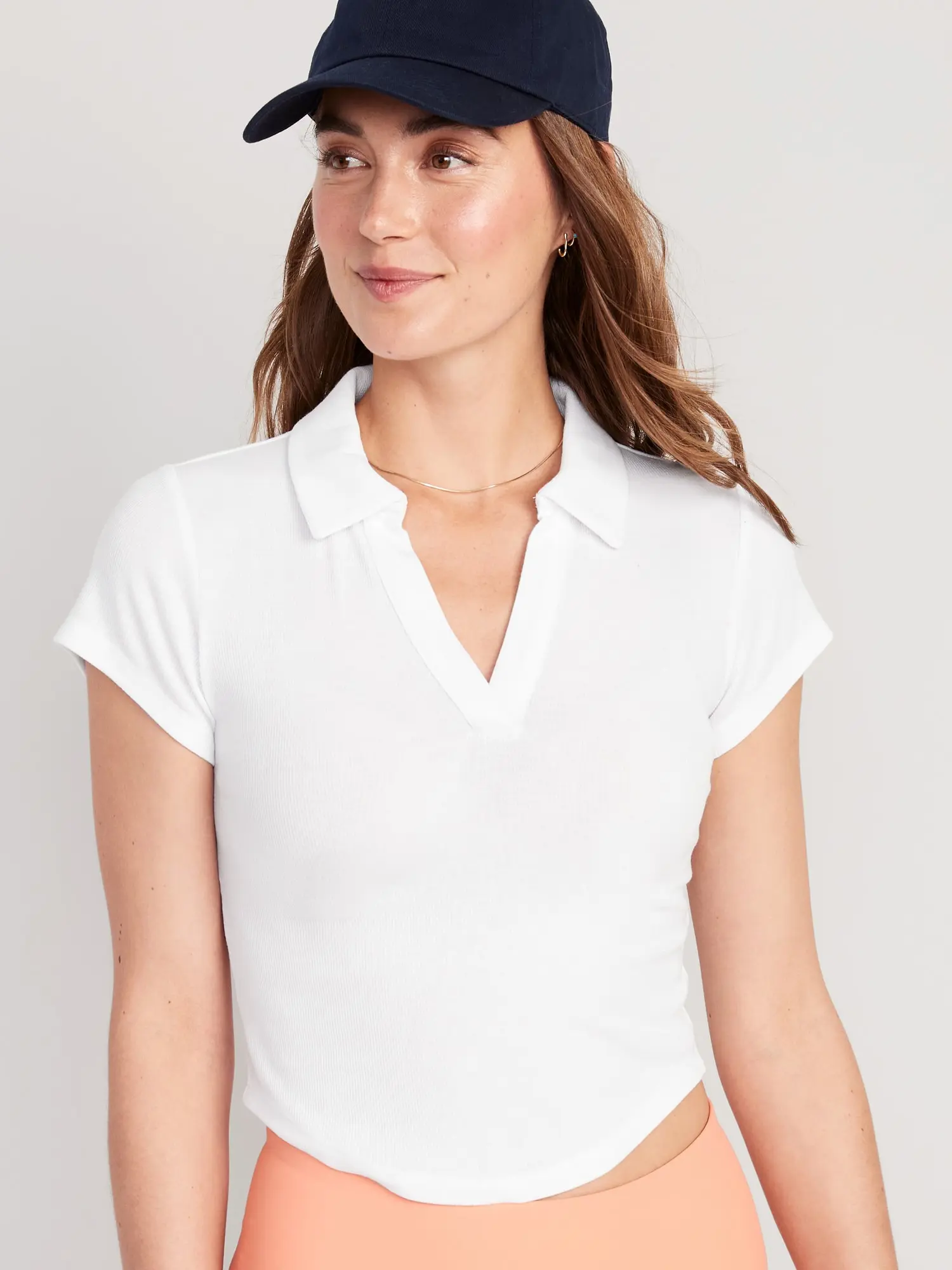 Old Navy UltraLite Rib-Knit Cropped Polo Shirt for Women white. 1