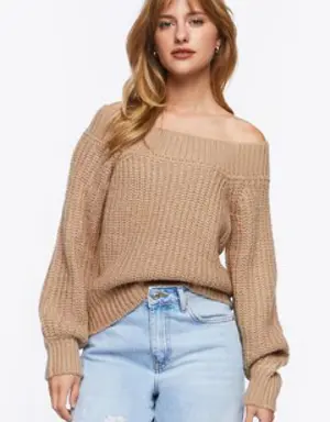Forever 21 Purl Knit Off the Shoulder Sweater Khaki