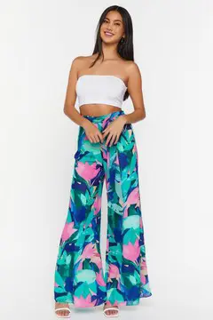 Forever 21 Forever 21 Abstract Floral Wide Leg Pants Blue/Multi. 2