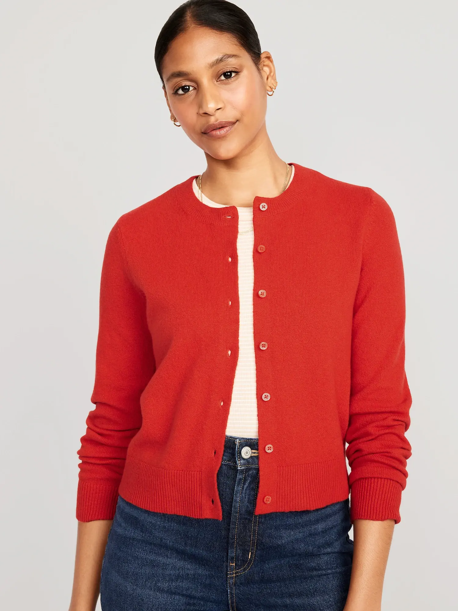 Old Navy SoSoft Cropped Cardigan Sweater for Women red. 1